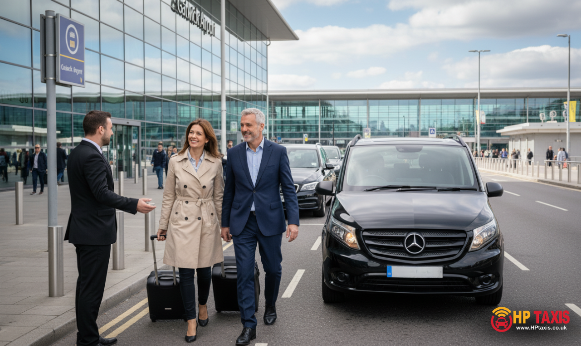 First time visitor arriving at Gatwick Airport and booking a taxi
