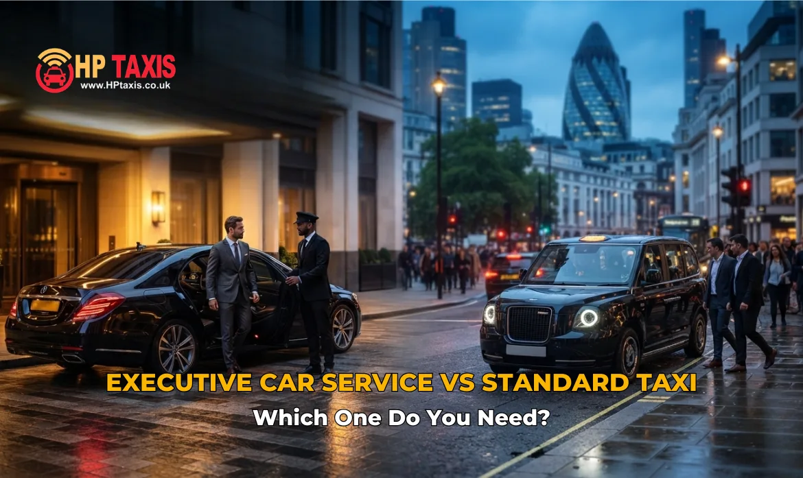 Executive chauffeur car and standard taxi parked in Haywards Heath for business and leisure travel