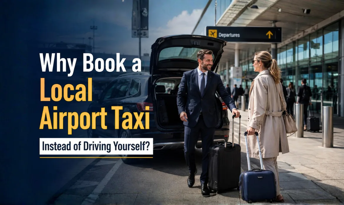 Family travelling to the airport in a local taxi with luggage